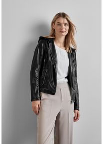 Street One Damen Lederimitatjacke, schwarz, casual, Gr. 34, unifarben, Stoff, 100% Polyester, Jacken, mit abnehmbarer Kapuze
