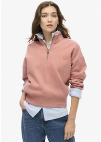 Superdry Damen Sweatshirt "ESSENTIAL HALF ZIP SWEATSHIRT", rosa, casual, Gr. XXS, unifarben, Sweatware, Obermaterial: 70% Baumwolle, 30% Polyester,