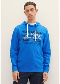 Tom Tailor Herren Kapuzensweatshirt, blau, casual, Gr. XXL, unifarben, bedruckt, bestickt, kontrastfarbene Details, Sweatware, Obermaterial: 100%