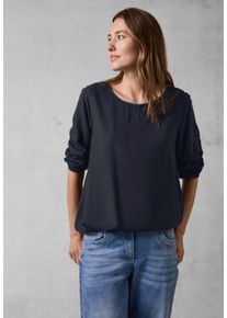 Cecil Damen Langarmbluse, blau, casual, Gr. XXL, unifarben, Stoff, 100% Viskose, Blusen, mit Elastikbund