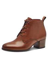 Tamaris Damen Ankleboots, Gr. 37, braun, Leder, unifarben, klassisch, Schuhe, Blockabsatz, Schnürstiefelette, Bussinessschuh mit Logoprägungen