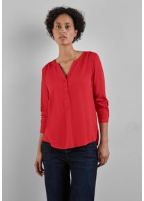 Street One Damen Langarmbluse, rot, casual, Gr. 34, unifarben, Stoff, 100% Viskose, Blusen, mit geschlitztem Rundhalsausschnitt