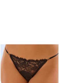 Lascana Damen Tanga, Gr. 36, schwarz, Spitze, Obermaterial: 90% Polyamid, 10% Elasthan, Unterhosen, mit feiner Satinschleife und extravaganten