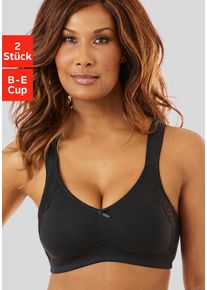 Petite Fleur Damen Soft-BH, Gr. 75, schwarz, Jersey, Spitze, Obermaterial: 85% Baumwolle, 10% Polyamid, 5% Elasthan, Basic, BHs, ohne Bügel, aus