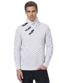 Rusty Neal Herren Strickpullover, weiß, casual, Gr. L, mehrfarbig, 70% Polyacryl, 30% Baumwolle, Pullover, mit extravagantem Schalkragen