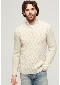Superdry Herren Strickpullover "Jacob Cable Knit Half Zip", beige, modisch, Gr. M, unifarben, Strick, Obermaterial: 70% Polyacryl, 30% Wolle, Pullover