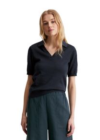Marc O'Polo MARC O'POLO Damen Poloshirt "aus Ajour-Jersey"muted blau, casual, Gr. XXL, unifarben, Obermaterial: 99% Baumwolle, 1% Elasthan, Shirts