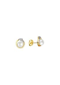 Vivance Damen Paar Ohrstecker "375/- Gelbgold bicolor Zirkona Perle", ONE-SIZE, Gold, bunt, Gold, Ohrringe