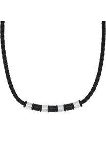 s.Oliver Herren Kette mit Anhänger "2039734", Edelstahl-Leder, L: 50cm B: 3,9mm, schwarz, Edelstahl, Leder, B:3,9mm, Halsketten
