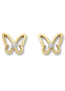 ONE ELEMENT Damen Paar Ohrhänger "Zirkonia Schmetterling Ohrringe Ohrstecker", Kinder, Gelbgold 333-Gold, gold, Gelbgold 333, Gold, Ohrringe, aus 333