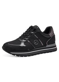 Tamaris Damen Plateausneaker, Gr. 36, schwarz, Textil, Lederimitat, unifarben, kontrastfarbene Details, sportlich, Schuhe, Plateau, Freizeitschuh,