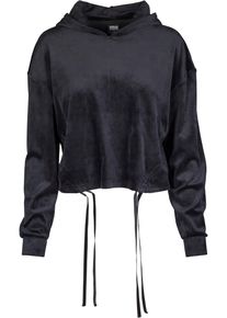 Urban Classics Damen Rundhalspullover "Urban Classics Damen Ladies Short Velvet Gathered Hoody", schwarz, casual, Gr. L, unifarben, 93% Polyester, 7%