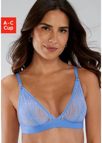 s.Oliver Damen Bralette-BH "Clemence", Gr. 70, blau, Spitze, Obermaterial: 87% Polyamid, 13% Elasthan, modisch, BHs, ohne Bügel aus graphischer