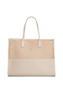Tommy Hilfiger Damen Tragetasche "TH CITY SUMMER TOTE WOVEN", beige, Textil, Lederimitat, kontrastfarbene Details, Taschen, Damen Umhängetasche,