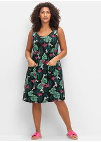 sheego Große Größen Jerseykleid mit floralem Alloverdruck, schwarz-gemustert, Größe 48 - Damen