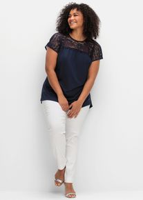 sheego Große Größen Spitzenshirt in A-Linie, tiefblau, Größe 48/50 - Damen