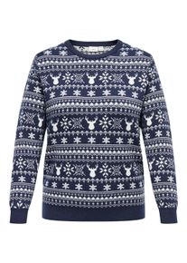 Only CARMAKOMA Damen Weihnachtspullover "CARXMAS WINTER LS O-NECK KNT", blau, casual, Gr. M, gemustert, Strick, Feinstrick, Obermaterial: 88%
