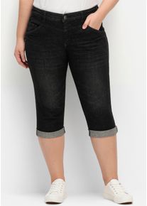 sheego Große Größen Caprijeans mit Used-Effekten, black denim, Größe 56 - Damen