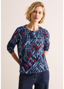Cecil Damen Langarmshirt, blau, casual, Gr. XXL, gemustert, Web, 100% Baumwolle, Shirts, aus reiner Baumwolle