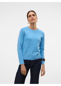 Véro Moda VERO MODA Damen Rundhalspullover "VMDOFFY LS O-NECK BLOUSE GA NOOS", blau, modisch, Gr. XS, meliert, Strick, Feinstrick, Obermaterial: 94% Polyester,