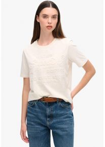 Superdry Damen Print-Shirt "EMBOSSED VL RELAXED TSHIRT", beige, casual, Gr. XXS, unifarben, Single Jersey, Obermaterial: 60% Baumwolle, 40%