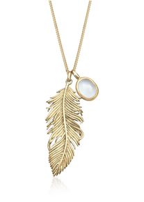 Elli Damen Kette mit Anhänger "Feder Mondstein Weiß 925 Sterling Silber", 70,mit Steinen, Silber 925 (Sterlingsilber), L: 70cm, gold, Silber 925