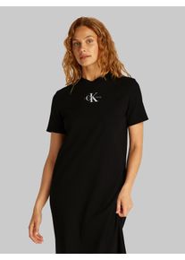 Damen Midikleid "MONOLOGO LONG RIB TEE DRESS", schwarz, Basic, Gr. L, Calvin Klein Jeans, unifarben, Jersey, Obermaterial: 94% Baumwolle, 6%