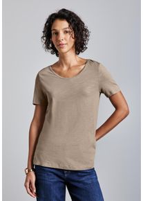 Street One Damen V-Shirt, beige, casual, Gr. 36, unifarben, Web, Stoff, 50% Baumwolle, 50% Modal, Shirts, mit V-Ausschnitt
