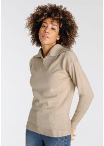 Boysen's BOYSEN'S Damen Troyer, beige, casual, Gr. 32, meliert, Strick, Obermaterial: 50% Viskose, 28% Polyester, 22% Polyamid, Pullover, in verschiedenen