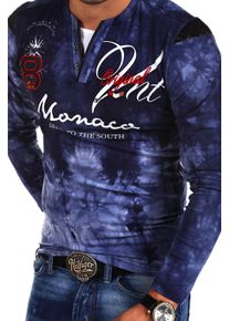 behype Herren Langarmshirt "P-Monaco", blau, modisch, Gr. M, bedruckt, bestickt, unifarben, 100% Baumwolle, Shirts, mit Stickereien und Prints