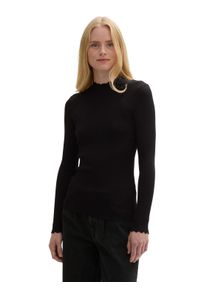 Damen Strickpullover, schwarz, casual, Gr. L, Tom Tailor Denim, unifarben, Rippstrick, Obermaterial: 70% Viskose, 30% Polyamid, Pullover, mit