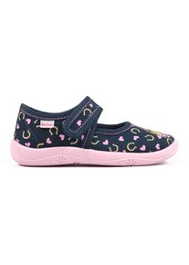 Richter Kinder Hausschuh, Gr. 35, bunt, Baumwolle, kontrastfarbene Details, klassisch, Schuhe, Klettschuh, Kindergarten Schuh mit süßem Print