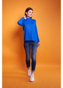 Seidel Moden Damen Langarmshirt, blau, casual, Gr. 34, unifarben, Obermaterial: 95% Viskose, 5% Elasthan, Shirts, mit Glitzersteinen, MADE IN GERMANY