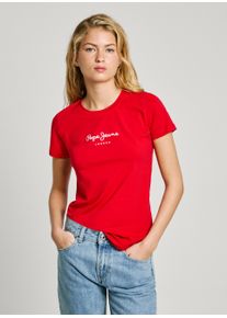 Pepe Jeans Damen T-Shirt "NEW VIRGINIA"rot 255, casual, Gr. XS, Single Jersey, Obermaterial: 95% Baumwolle, 5% Elasthan, Shirts, mit Logo-Print