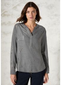 Cecil Damen Langarmbluse, grau, casual, Gr. XS, bedruckt, Stoff, 100% Viskose, Blusen, mit geschlitztem Rundhalsausschnitt