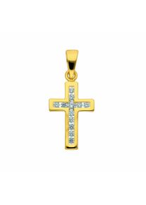 Adelia´s ADELIA ́S Damen Kreuzkette "Halskette - Kreuzkette mit Kreuz Anhänger mit Zirkonia aus 585", Gelbgold 585-Gold, gold, Gelbgold 585, Gold, Halsketten,