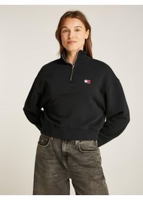 Tommy Jeans Damen Sweatshirt "TJW BXY CRP BADGE 1/4ZIP", schwarz, casual, Gr. XL, unifarben, Sweatware, Obermaterial: 100% Baumwolle, Sweatshirts,