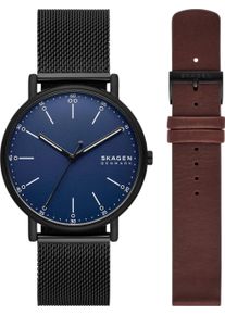 Skagen Herren Quarzuhr "SIGNATUR", schwarz, Armbanduhren, Armbanduhr, Herrenuhr, Edelstahlarmband, Ideal auch als Geschenk