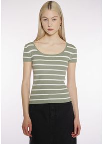 Haily's HAILY’S Damen Kurzarmpullover "SS V SK Ky44ra", grün, feminin, Gr. L, gestreift, Strick, Rippstrick, Obermaterial: 65% Viskose, 35% Polyamid, Pullover