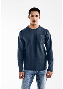 Street One MEN Herren Rundhalsshirt, blau, casual, Gr. L, unifarben, Stoff, 55% Polyester, 42% Baumwolle, 3% Elasthan, Shirts, mit Rundhalsausschnitt