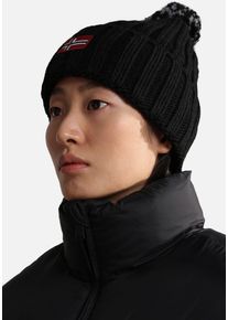 Napapijri Damen Beanie "SEMIURY", schwarz, casual, Rippstrick, Materialmix, Mützen, mit Bommel