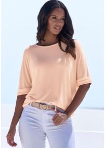 Lascana Damen Rundhalsshirt "mit breitem Ärmelumschlag", orange, Basic, Gr. 40, unifarben, Feinstrick, Obermaterial: 50% Viskose (LENZING ECOVERO),