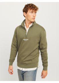 Jack & Jones JACK & JONES Herren Sweatshirt "JORVESTERBRO SWEAT QUARTER ZIP HN NOOS", grün, modisch, Gr. S, bedruckt, angeraute Sweatware, Obermaterial: 70%