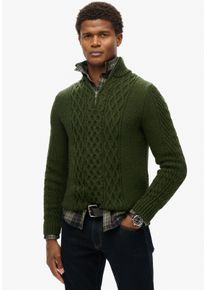 Superdry Herren Strickpullover "Jacob Cable Knit Half Zip", grün, modisch, Gr. XXXL, unifarben, Strick, Obermaterial: 70% Polyacryl, 30% Wolle,