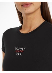 Tommy Jeans Damen T-Shirt "Slim Essential Logo", schwarz, casual, Gr. XS, unifarben, Single Jersey, Obermaterial: 60% Baumwolle, 40% Polyester,