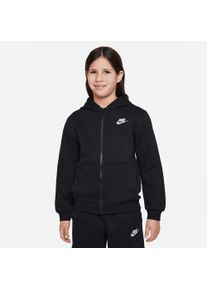 Nike Sportswear Kinder Kapuzensweatjacke "CLUB FLEECE BIG KIDS' FULL-ZIP HOODIE", schwarz-weiß, sportlich, Gr. XS, Sweatware, Obermaterial: 80%