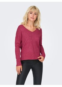 Only Damen V-Ausschnitt-Pullover "ONLRICA LIFE L/S V-NECK PULLO KNT NOOS", rot, modisch, Gr. S, meliert, Strick, Feinstrick, Obermaterial: 93%