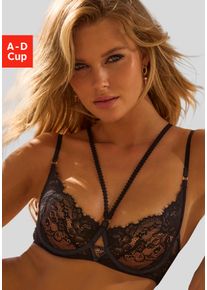 Lascana Damen Push-up-BH, Gr. 70, schwarz, Spitze, Obermaterial: 90% Polyamid, 10% Elasthan, sexy, BHs, mit verführerischem Zierbändchen und Cut-Out,