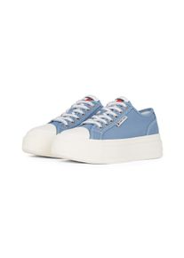 Tommy Jeans Damen Plateausneaker "TJW FOXING FLATFORM SNEAKER LOW", Gr. 39, blau, Textil, sportlich, Schuhe, Freizeitschuh, Halbschuh, Schnürschuh