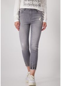 monari Damen Röhrenjeans, grau, modisch, Gr. 38, unifarben, Destroyed-Effekte, Web, Obermaterial: 92% Baumwolle, 6% Polyester, 2% Elasthan, Jeans,